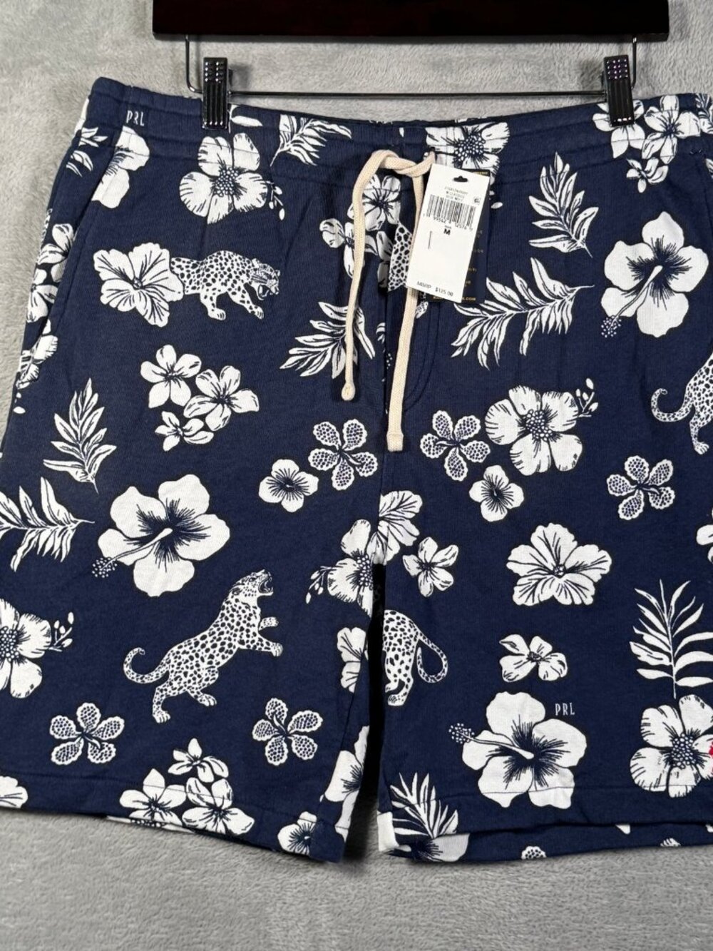 Polo Ralph Lauren Shorts Mens M Blue Floral Hawaiian Leopard Sweat Fleece $125
